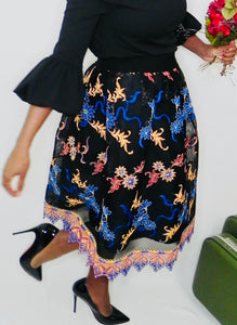 Margaret Black Embroidered Pleaded Midi Skirt