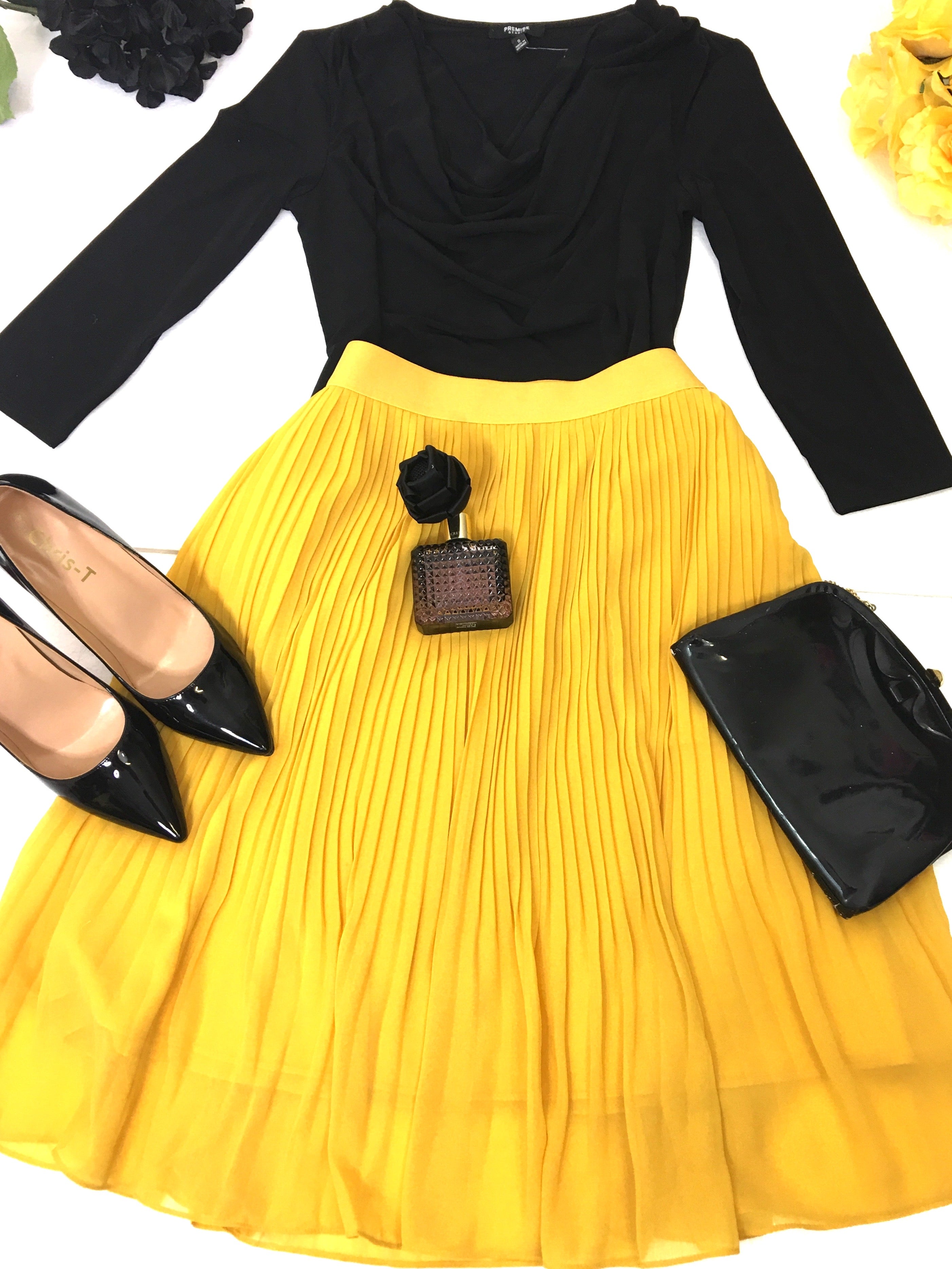 Rebekah Mustard Maxi Pleated Skirt