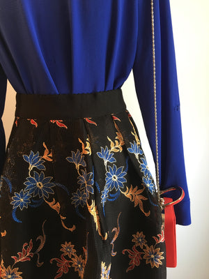 Margaret Black Embroidered Pleaded Midi Skirt