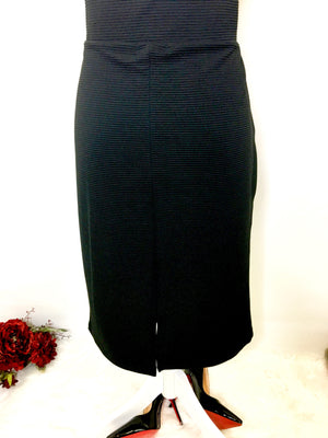 Plus Size Leah Rose Black Pencil Midi Skirt